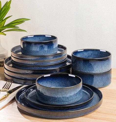 Vista 51 de TheTerra Juego de vajilla de cerámica para 4, juego de 12 platos y cuencos ligeros de porcelana, resistente a los arañazos, apto para horno