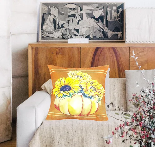 Vista 4 de Juego de 2 fundas de almohada florales otoñales de 18 x 18 pulgadas, fundas de cojín de rayas otoñales de granja, jarrón, fundas de almohada