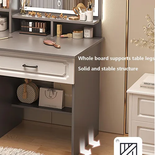 Vista 6 de Vanity Desk with Mirror and Lights,Makeup Vanity,Small Vanity Table for Bedroom,Classified Storage, Large-Capacity Desktop, Open Storage