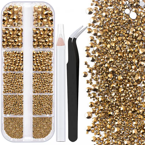 Vista 29 de Dos paquetes de diamantes de imitación de parte trasera plana, 4520 piezas de diamantes de imitación coloridos para arte de uñas, cristal colorido +