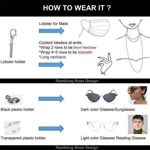 Vista 4 de Soporte de máscara de cadena de gafas de moda con pera y mariposa