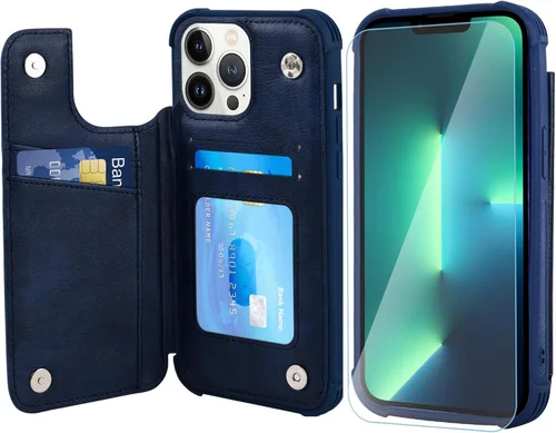 Vista 24 de VANAVAGY Funda tipo cartera compatible con iPhone 13 Mini para mujeres y hombres, funda de piel sintética con tapa para teléfono compatible con Negro