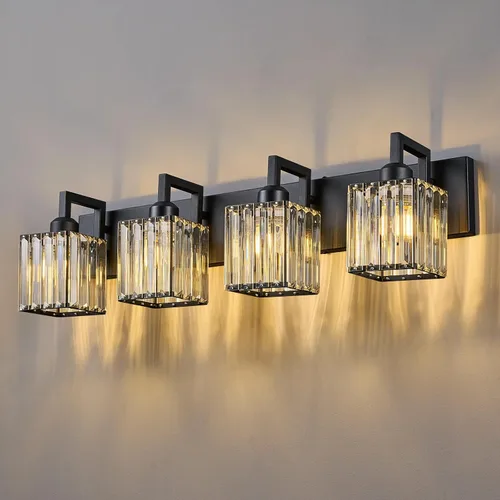 Vista 22 de Moderna lámpara de cristal para pared/tocador de baño, de 5 luces, color cromo Cromo torcido