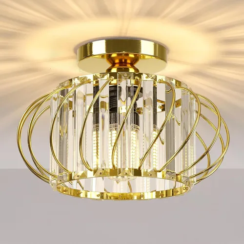 Vista 21 de FRIDEKO HOME Paquete de 2 Luces de Techo Semi Empotradas - Pequeña Lámpara de Araña de Cristal para Pasillo con Jaula de Metal Negro, Accesorio