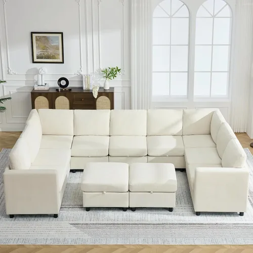 Vista 40 de WUTUTUEE Sofá biplaza modular de 58 pulgadas, sofá biplaza moderno de 2 plazas con almacenamiento, sofá modular de felpilla para sala de estar, Beige