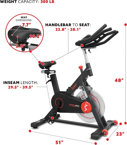 Vista 6 de Sunny Health & Fitness Pro Indoor Cycling Exercise Bike, Felt Resistance and Belt Drive, Optional SunnyFit App Connection
