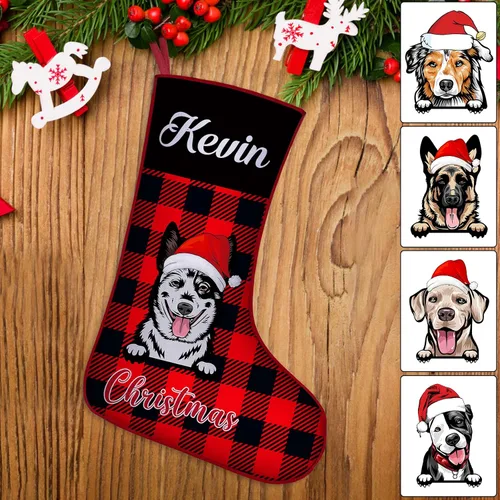 Vista 36 de Medias de Navidad de raza de perro personalizadas con texto de nombre, regalos de decoración de calcetines de Navidad personalizados para perros