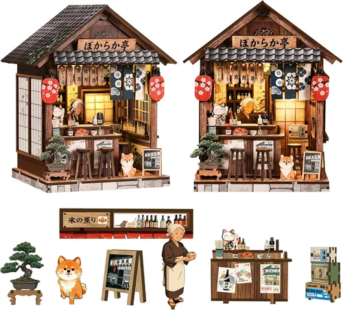 Vista 10 de Spilay - Kit de rincón de libro para adultos, kit de casa en miniatura japonés de bricolaje With Dust Cover & Music Box, DIY Wooden Craft for