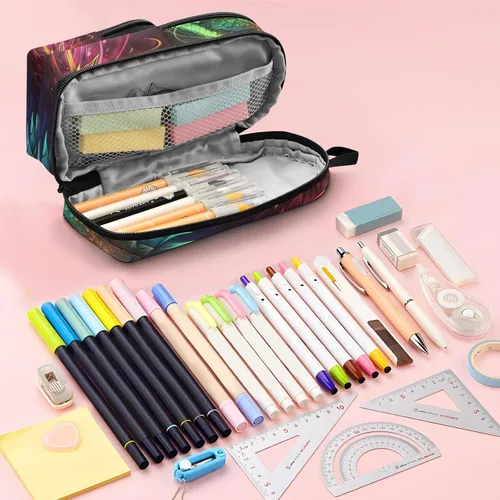 Vista 5 de Estuche para lápices de dragón arcoíris de gran capacidad, con compartimento, organizador de papelería con forma de mochila escolar