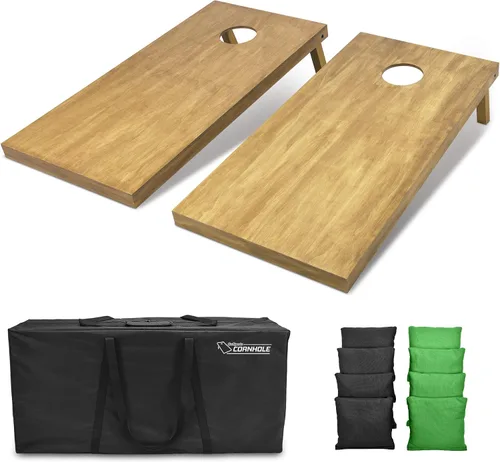 Vista 80 de GoSports 4 ft x 2 ft Regulation Size Wooden Cornhole Boards Set with Light Brown Finish - Includes Carrying Case and Bean Bags Negro- gris