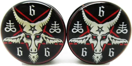 Vista 2 de Par de tapones para los oídos Baphomet 666 con pentagrama Tornillo acrílico 10 tamaños (58 pulgadas (0.630in)), Acrílico