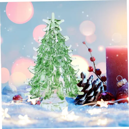 Vista 6 de Mini figura de árbol de Navidad, decoración de escritorio de cristal para alegría, diseño de árbol de Navidad iluminado para decoración festiva Verde