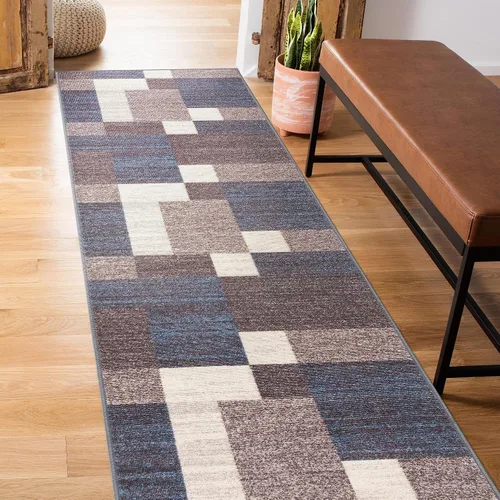 Vista 35 de Rugshop Alfombra Contemporánea Azul con Cajas Geométricas Antideslizante y sin Desprendimiento para Sala de Estar, Comedor y Oficina, 20" x 30