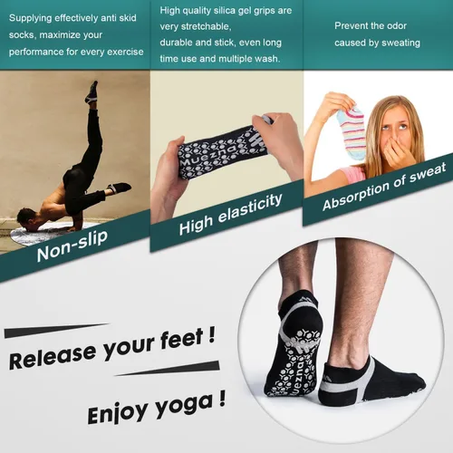 Vista 6 de Muezna Calcetines de yoga antideslizantes para hombre, para pilates, barras, Bikram Fitness Hospital con puños