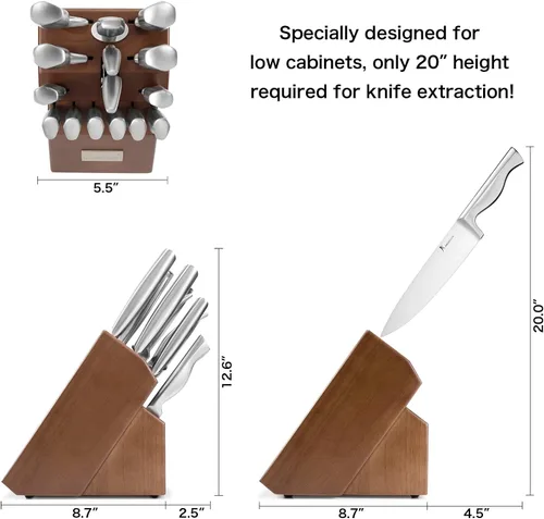 Vista 4 de Kangdelun Juego de cuchillos de cocina ultra afilados de 15 piezas con bloque de madera, mango ergonómico antideslizante exclusivo, acero 50CR15MOV