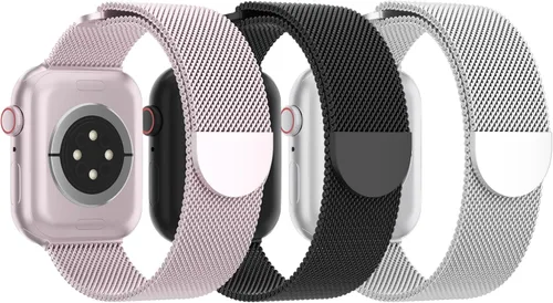 Vista 18 de Paquete de 3 correas de malla metálica compatibles con Apple Watch de 1.496 in 1.575 in 1.614 in 1.654 in 1.732 in 1.772 in 1.811 in 1.929 in