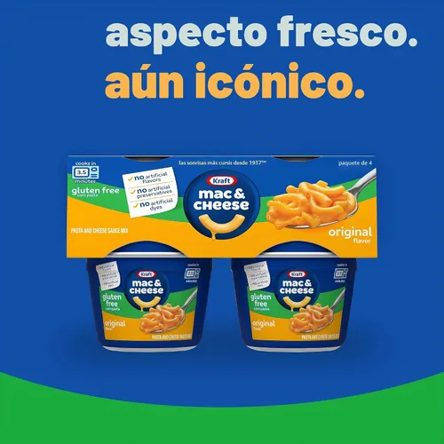 Vista 4 de Kraft Cena original de macarrones y queso sin gluten (paquete de 4 unidades, tazas de 1.9 onzas)