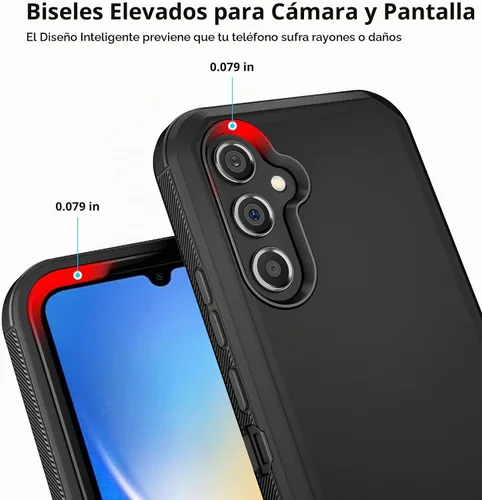 Vista 4 de Jiunai Para Samsung Galaxy A34 Case Rugged Port Cover Bumper Tough Negro