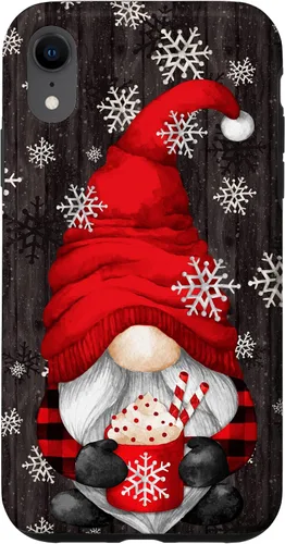 Vista 24 de iPhone 14 Pro Gnomo de Navidad rojo para mujeres con taza de cacao caliente lindo estuche de Navidad