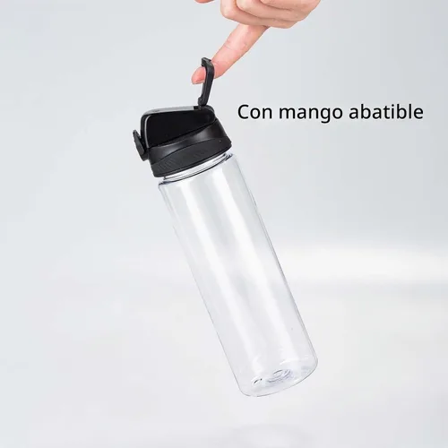 Vista 7 de SUNNOW Paquete de 6 botellas de agua transparentes a granel, botellas de agua de plástico reutilizables de 24 onzas con tapa y asa para beber, a