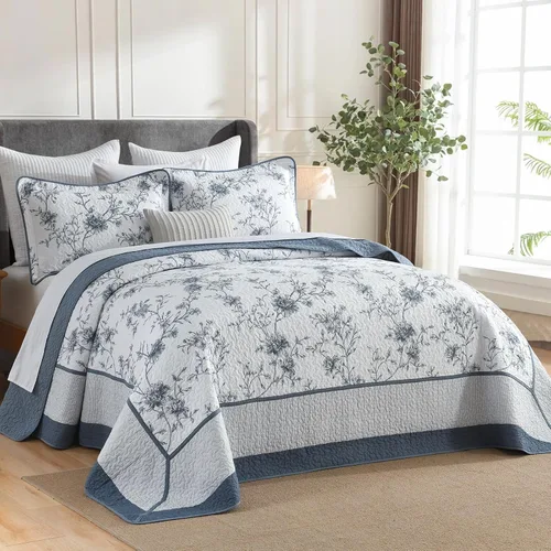 Vista 12 de Colcha Queen de Tamaño Extragrande 102x120 pulgadas - Juego de Edredón Queen de Tamaño Extragrande Reversible con Diseño Floral Botánico de Granja
