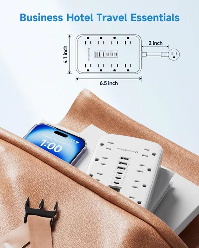 Vista 5 de Cable de extensión corto de 2 pulgadas, regleta pequeña extensor de toma plana protector contra sobretensiones con 8 salidas de CA, 6 USB