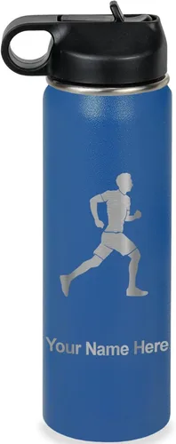 Vista 29 de LaserGram Botella de agua personalizada, Running Man, acero inoxidable de doble pared aislada al vacío con popote superior, regalo grabado