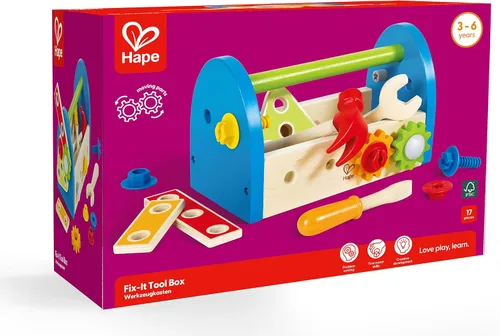 Vista 4 de Caja de herramientas Hape de madera del niño y juego de accesorios