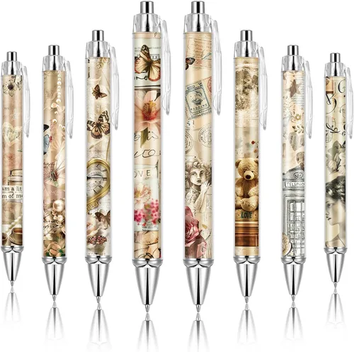 Vista 17 de Ireer 8 bolígrafos de bola para mujeres 1.00 mm de tinta negra lindos y elegantes, bolígrafos de punta fina de escritura suave para estudiantes