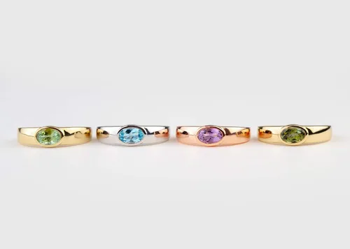 Vista 2 de Elegante joyero para mujer, anillo ovalado con piedras preciosas en oro macizo de 9k, 14k y 18k, anillo ovalado con turmalina o amatista o topacio
