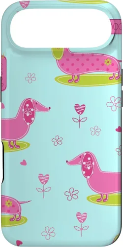 Vista 26 de Funda para iPhone 13 Dachshund Pattern turquoise Flowers Weiner Dog Lover