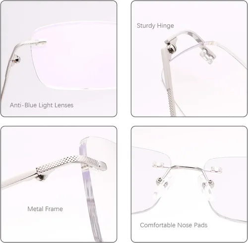 Vista 3 de 2 pares de anteojos de lectura bifocales transparentes sin montura con bloqueo de luz azul, lectores para hombres y mujeres, anteojos muy cerca