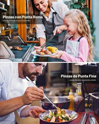 Vista 6 de 2 piezas de pinzas de cocina de 25 cm con puntas dentadas de precisión, pinzas de chef profesionales de acero inoxidable, herramientas de cocina