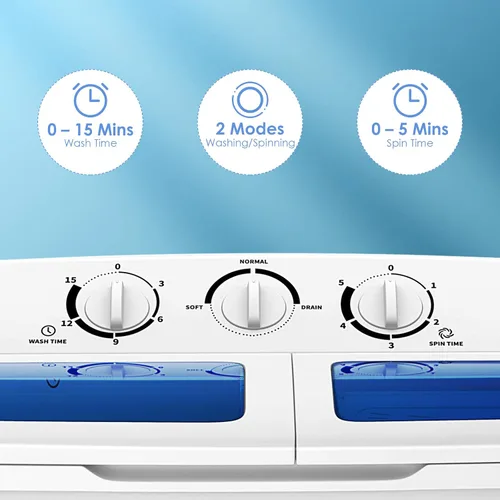 Vista 3 de RELAX4LIFE Lavadora y centrifugadora portátil de 20 libras de capacidad, temporizador, mini lavadora y secadora semiautomática para apartamento