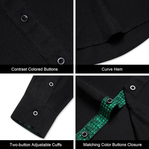 Vista 5 de DiBanGu Camisas de vestir negras para hombre, camisas de manga larga con botones, ajuste regular, contraste interior, camisa formal de algodón S-3XL