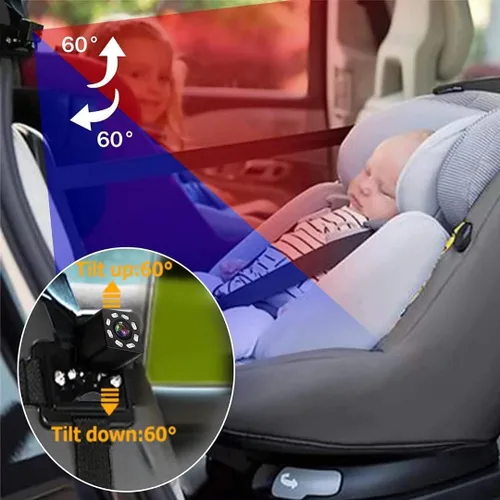 Vista 5 de Espejo de coche para bebé, cámara y monitor con visión nocturna por infrarrojos, mejor monitor de bebé para asiento de coche