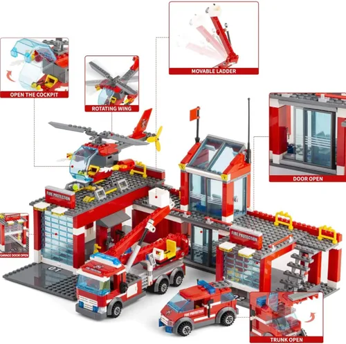 Vista 2 de General Jim's Estación de bomberos Multi Vehículo de Emergencia 774 Piezas Modular Bloque de Construcción Ladrillos Increíble Colorido de 2 niveles