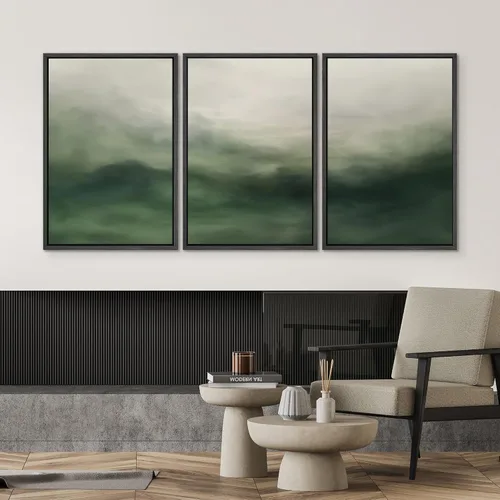 Vista 406 de SIGNWIN Lienzo enmarcado para pared, juego de arte neutro de bosque brumoso, ilustraciones en tono tierra, arte moderno, decorativo, bohemio