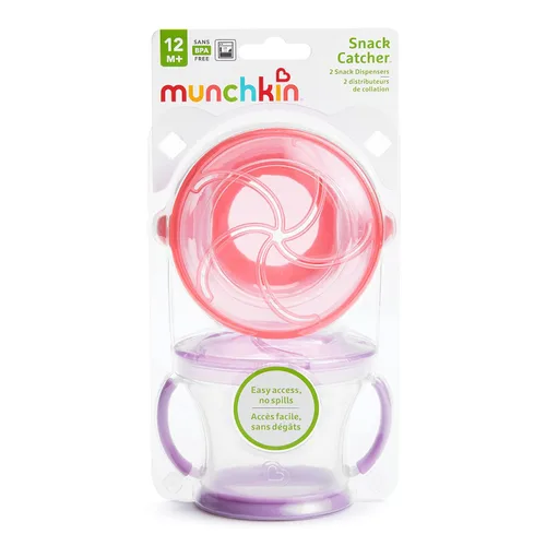 Vista 5 de Munchkin Snack Catcher - Tazas para aperitivos para niños pequeños, sin derrames, paquete de 2, rosa/morado Rosado/Púrpura