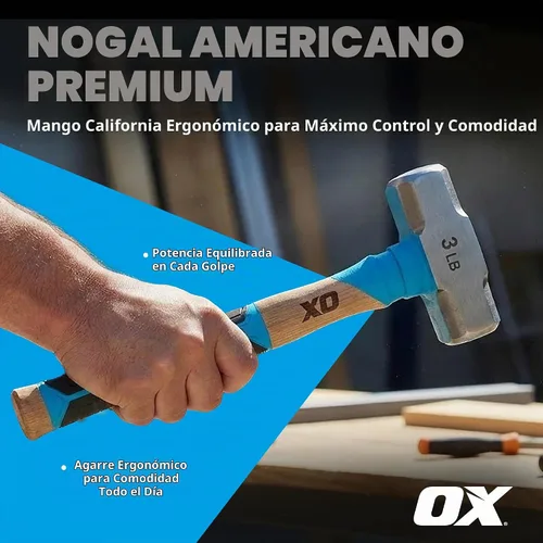 Vista 4 de OX Tools Pro Series - Martillo para enmarcar California de 3 libras, martillo de garra recta de cara fresada con cabeza de acero forjado y mango