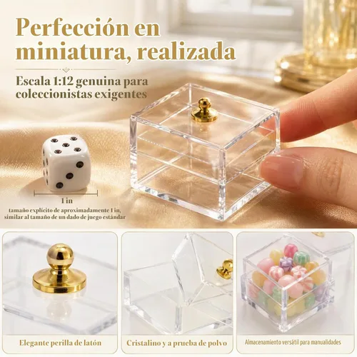 Vista 5 de 10 cajas de dulces en miniatura para casa de muñecas con tapas, tarros de plástico transparente a escala 1:12, pequeños recipientes de comida