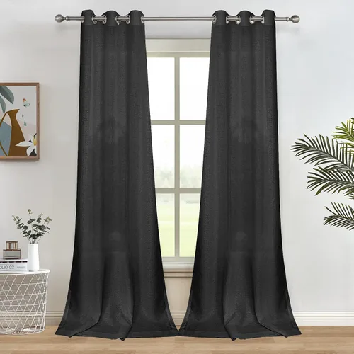 Vista 34 de Melodieux Cortinas Semitransparentes Negras de 63 Pulgadas de Largo para Ventanas Pequeñas de Sala de Estar y Dormitorio con Aspecto de Lino Rústico