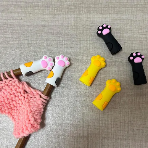 Vista 3 de SPANSEE 6 uds. Protectores de Puntas de Agujas de Tejer con Forma de Pata de Gato, Protectores de Puntas de Agujas de Tejer, Detenedor de Puntos, 6