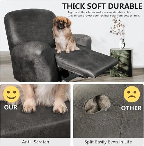 Vista 2 de ANARACHON - Fundas para sofás reclinables símil cuero, resistentes, lavables a máquina, ideal para casas con mascotas, 4 piezas, color caqui