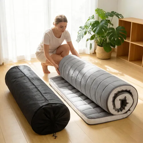 Vista 12 de Tiita Colchón japonés, colchón futón de 4 pulgadas de grosor con bolsa de almacenamiento y 2 correas, tapete de tatami para dormir tamaño individual