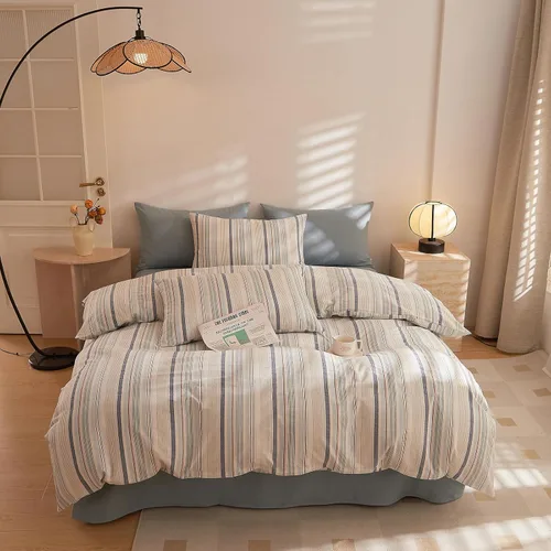Vista 29 de VCLIFE - Juego de funda de edredón de algodón para cama individual, matrimonial, Queen, King, moderno, geométrico, juego de ropa de cama gris