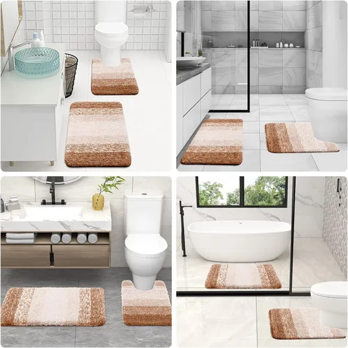 Vista 9 de OLANLY Alfombra de baño y inodoro en forma de U, tamaño 59 x 20 pulgadas, tamaño de alfombra de inodoro de 24 x 20 pulgadas, color beige, paquete