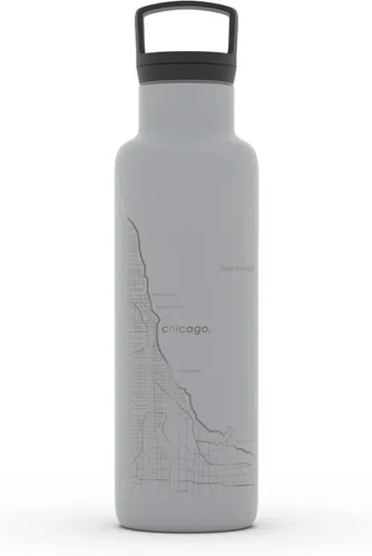 Vista 75 de Well Told Botella de agua aislada con mapa de Washington DC grabado, botella de acero inoxidable grabada (21 onzas, blanco) botella aislada de mapa