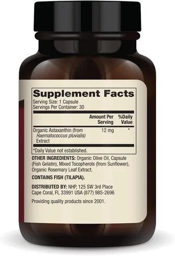 Vista 2 de Dr. Mercola Astaxantina orgánica - 12 mg de astaxantina - Potente apoyo antioxidante - Extracto de microalgas orgánicas - Sin OMG, sin gluten y sin