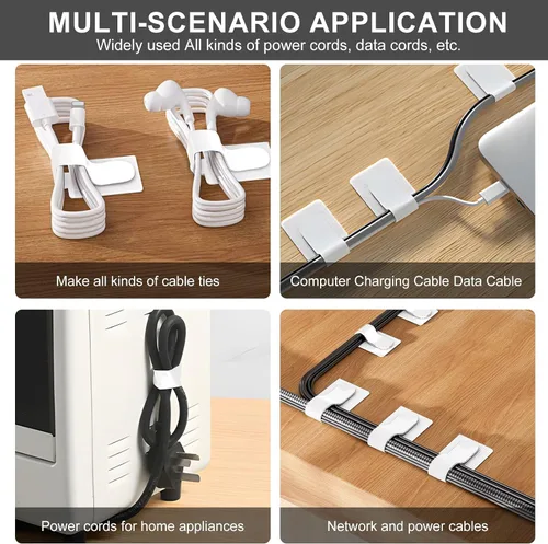 Vista 3 de Paquete de 50 bridas reutilizables autoadhesivas para organizar cables, correas ajustables de gancho y bucle para organizar cables de datos, cables